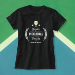 Custom Pickleball Club Add City Name State T-Shirt<br><div class="desc">A fun pickleball shirt featuring a picklball paddle and ball in a retro logo/emblem style design.  Add your custom text to personalize - your city,  state and other custom text.  Perfect for a single player or an entire team.  Makes a special gift for a picklball organizer or coach.</div>