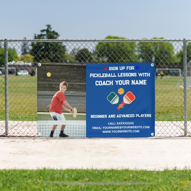 Custom Pickleball Coaching Class Lessons Blue Banner (Insitu)