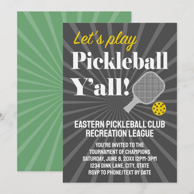 Custom Pickleball Invitations Tournament Team Club (Front/Back)