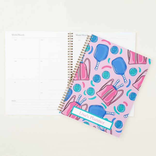 Custom Pickleball Paddles and Balls Pink Preppy Planner (Display)