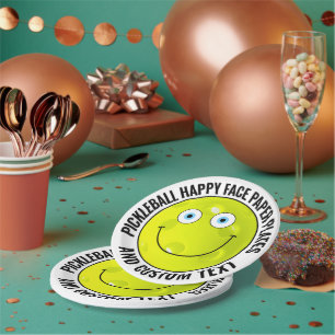 Custom Pickleball Party BLUE EYES Happy Face 7" Paper Plate