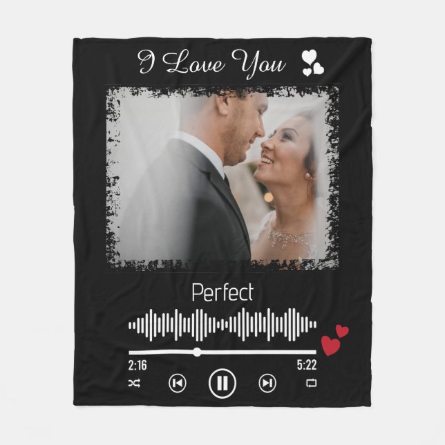 Custom picture and favourite song for couple fleece blanket (Front)