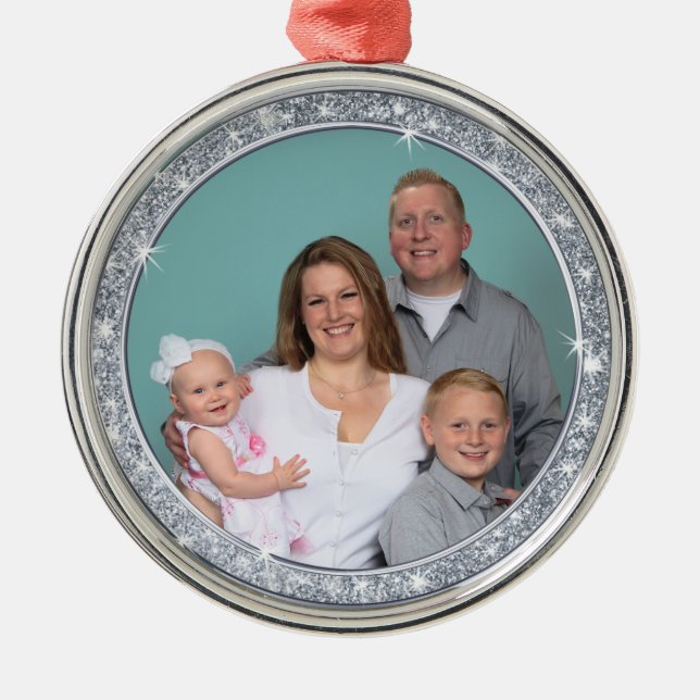 Custom Picture Christmas Ornaments, Silver Photo Metal Ornament (Front)
