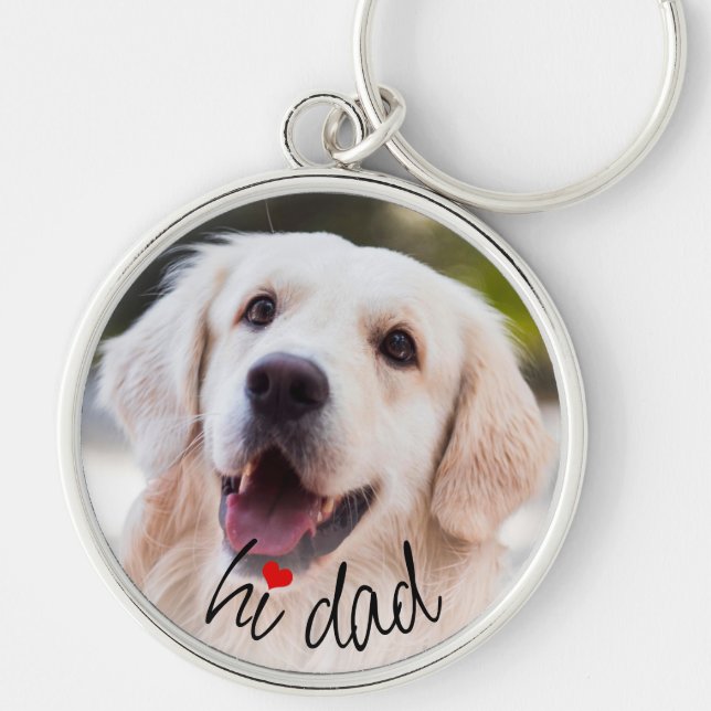 Custom Picture Love Heart Hi Dad Text Keychain (Front)