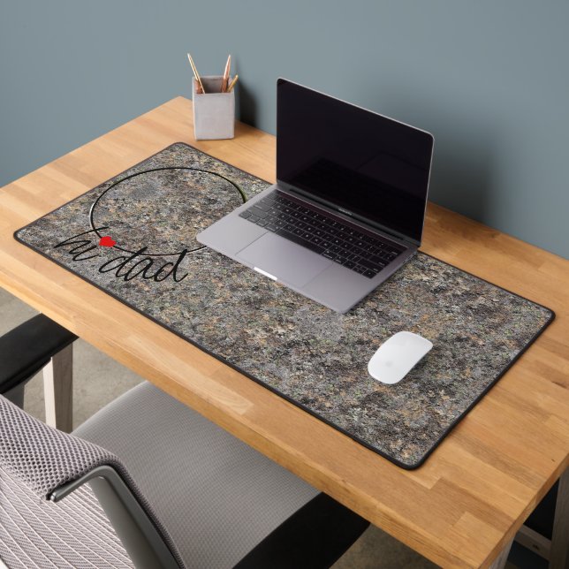 Custom Picture Love Heart Hi Dad Text On Marble Desk Mat (Office 2)