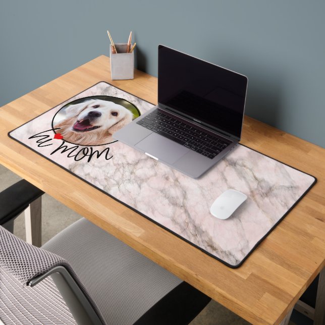 Custom Picture Love Heart Hi Mom Text On Marble Desk Mat (Office 2)