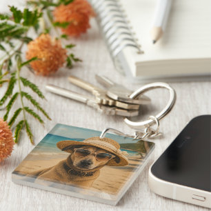 Custom Picture & Text Retro Beach Poster Keychain