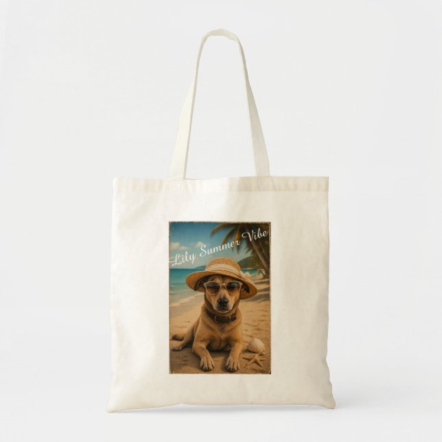 Custom Picture & Text Retro Beach Poster Tote Bag (Front)