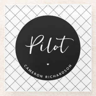 Custom Pilot Aviation School Graduation Elegant Glass Coaster