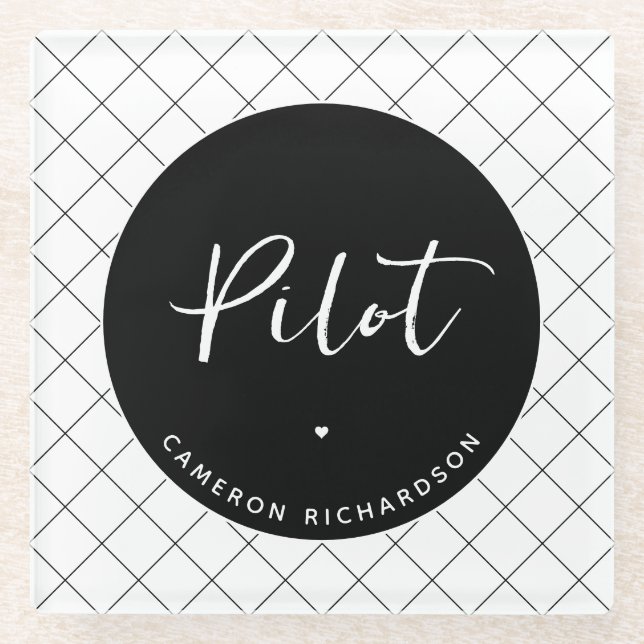 Custom Pilot Aviation School Graduation Elegant Glass Coaster (Front)