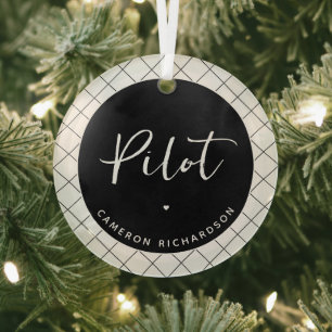 Custom Pilot Aviation School Graduation Elegant Glass Ornament