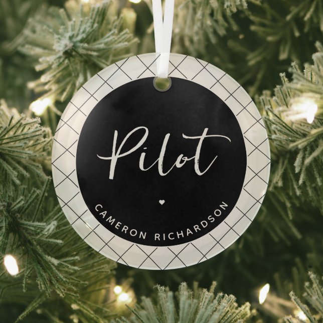 Custom Pilot Aviation School Graduation Elegant Glass Ornament (Insitu)