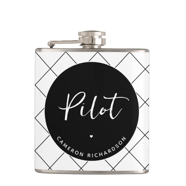 Custom Pilot Aviation School Graduation Elegant Hip Flask (Front)