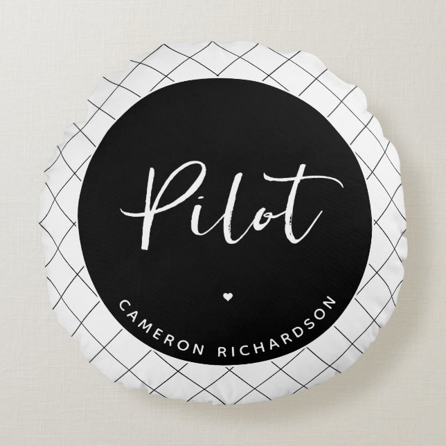 Custom Pilot Aviation School Graduation Elegant Round Pillow (Front)