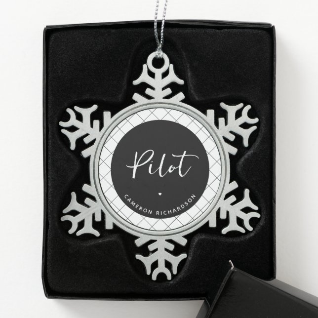 Custom Pilot Aviation School Graduation Elegant Snowflake Pewter Christmas Ornament (Box)