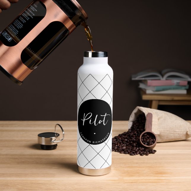 Custom Pilot Aviation School Graduation Elegant Water Bottle (Coffee)
