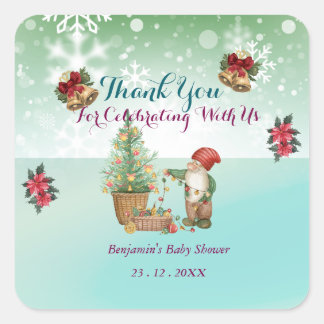 Custom Pine Star Baby Shower Square Sticker