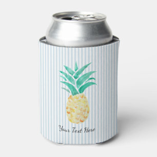 Custom Pineapple Painting Coastal Blue Stripe Can Cooler