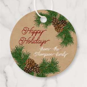 Custom Pinecones Pine Needles Branches Wreath Favour Tags