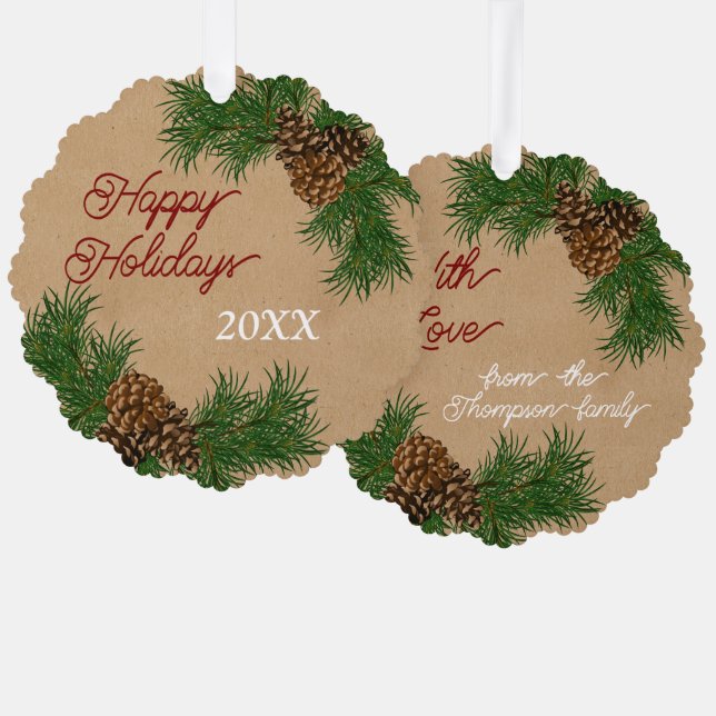 Custom Pinecones Pine Needles Branches Wreath Ornament Card (Front/Back)
