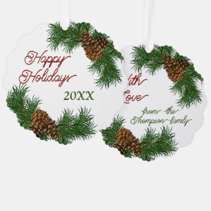 Custom Pinecones Pine Needles Branches Wreath Ornament Card