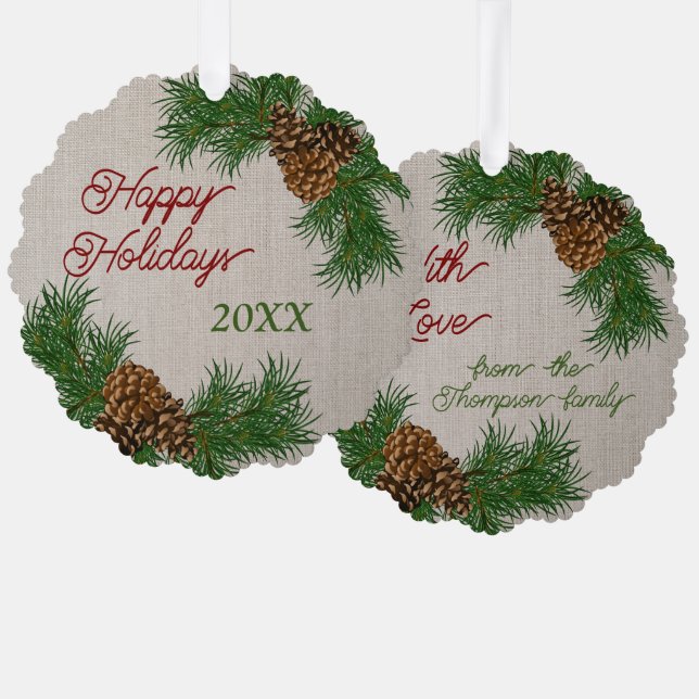 Custom Pinecones Pine Needles Branches Wreath Ornament Card (Front/Back)