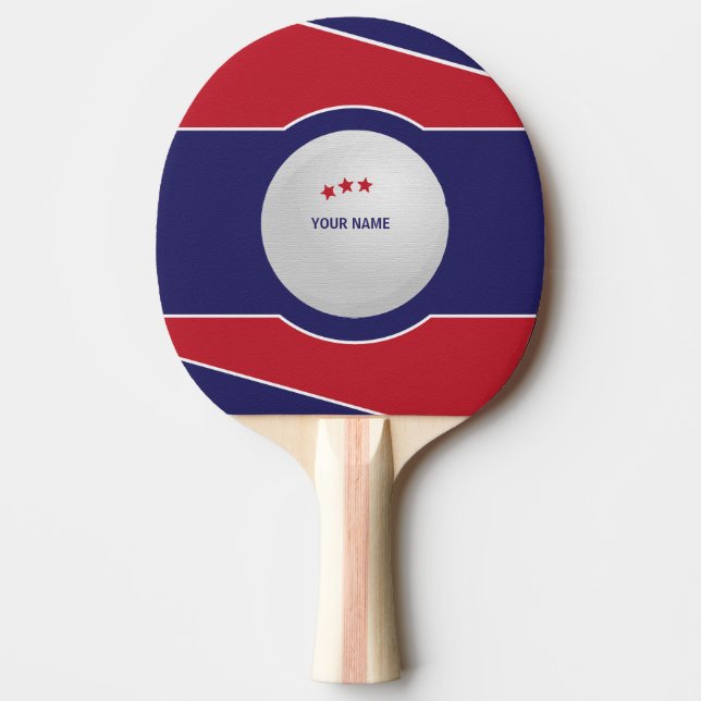 Custom Ping Pong Paddle, Red and Blue Sporty. Ping Pong Paddle (Front)