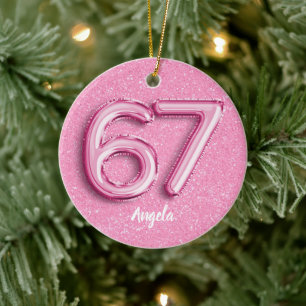 Custom Pink 67 Meme Ceramic Ornament