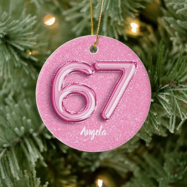 Custom Pink 67 Meme  Ceramic Ornament (Tree)