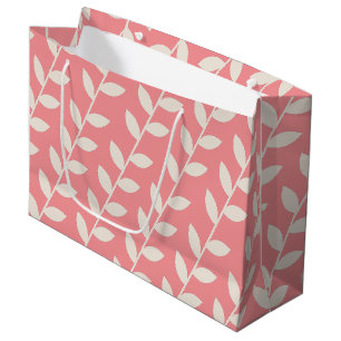 Custom Pink 70s Retro Leaf Pattern Large Gift Bag