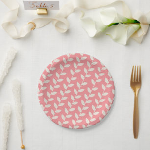 Custom Pink 70s Retro Leaf Pattern Paper Plate