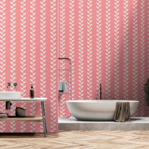 Custom Pink 70s Retro Leaf Pattern Wallpaper
