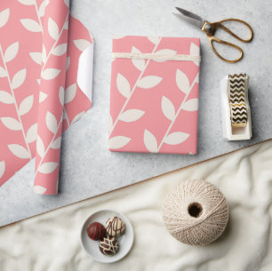 Custom Pink 70s Retro Leaf Pattern  Wrapping Paper