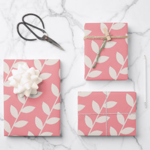 Custom Pink 70s Retro Leaf Pattern Wrapping Paper Sheet