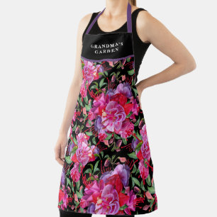 Custom Pink And Black Watercolor Fuchsia Blooms  Apron