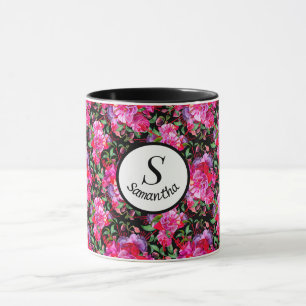 Custom Pink And Black Watercolor Fuchsia Blooms Mug