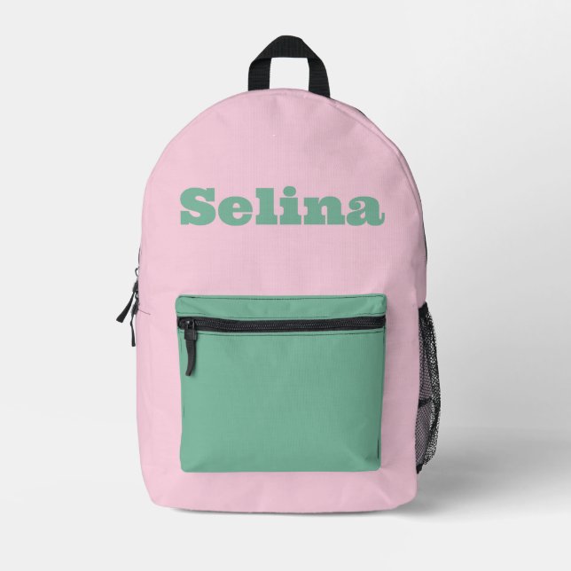 Custom Pink and Mint Green Printed Backpack (Front)