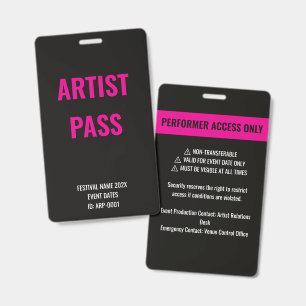 Custom Pink Artist Performer Access Concert ID Badge