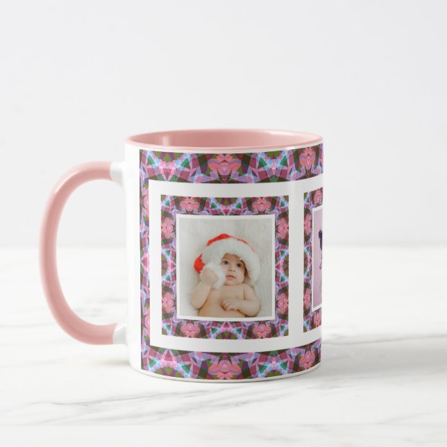 Custom Pink Autumn Fall Christmas Pattern Photo Mug (Left)