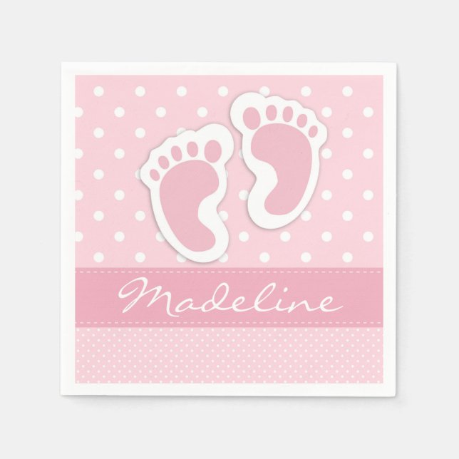 Custom Pink Baby Feet White Polkadots Pattern Napkin (Front)