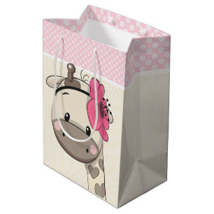 Custom Pink Baby Girl Giraffe Medium Gift Bag