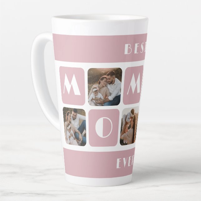 Custom Pink Best Mommy Ever Photo Latte Mug (Left Angle)
