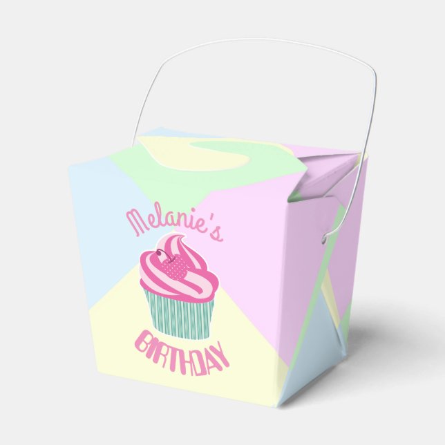 Custom Pink Birthday Cupcake Favor Box (Front Side)