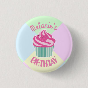 Custom Pink Birthday Cupcake Personalised 1 Inch Round Button