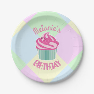 Custom Pink Birthday Cupcake Personalised Paper Plate