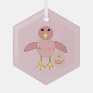 Custom Pink Birthday Girl Chick Glass Ornament