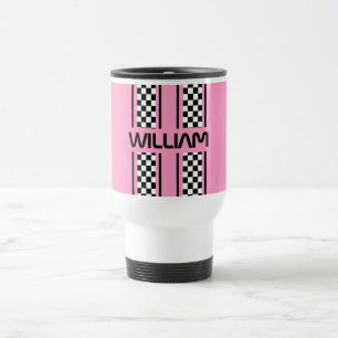 Custom Pink Black Auto Race Sport Travel Mug