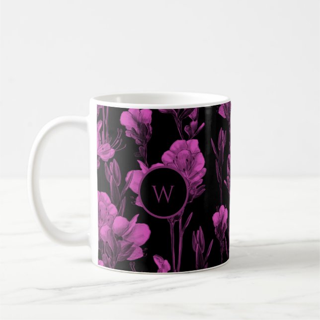 Custom Pink Black Floral  Coffee Mug (Left)