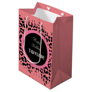 Custom Pink Black & White Cheetah Print Medium Gift Bag