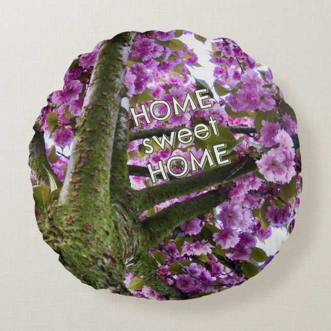 Custom Pink Blooming Tree Crown Photo - Round Pillow (Front)